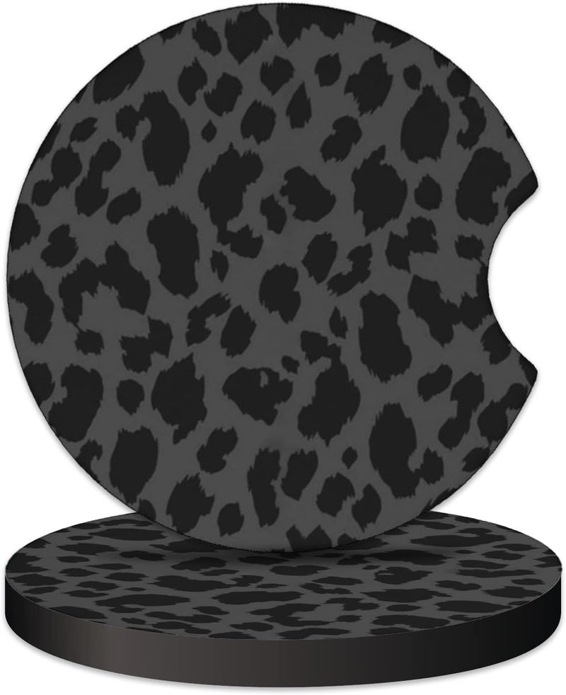 KARREAL 2 Pcs Car Cup Coasters, Black Leopard Print Universal Non-Slip Rubber Car Coasters for Cup Holders 2.75 inch, Car Interior Accessories for Women - Image 1